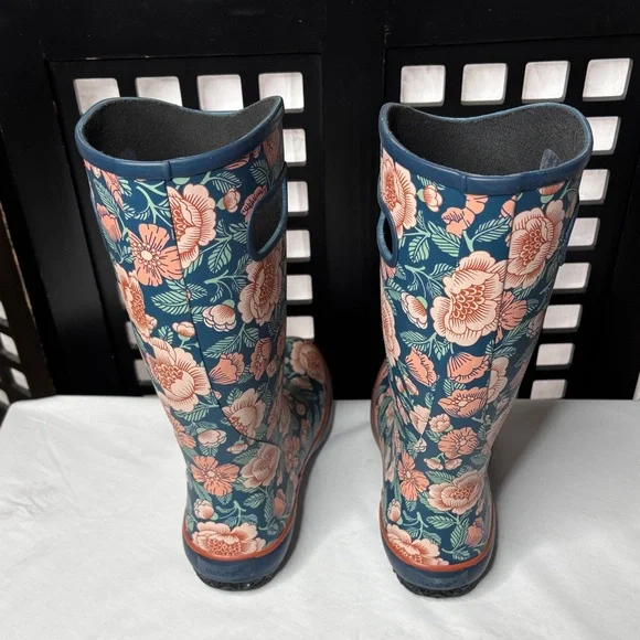Bogs Blue & Pink Floral Size 7 Tall  Rain Boots Pull-On NWOT Women’s 💙 - Picture 4 of 12